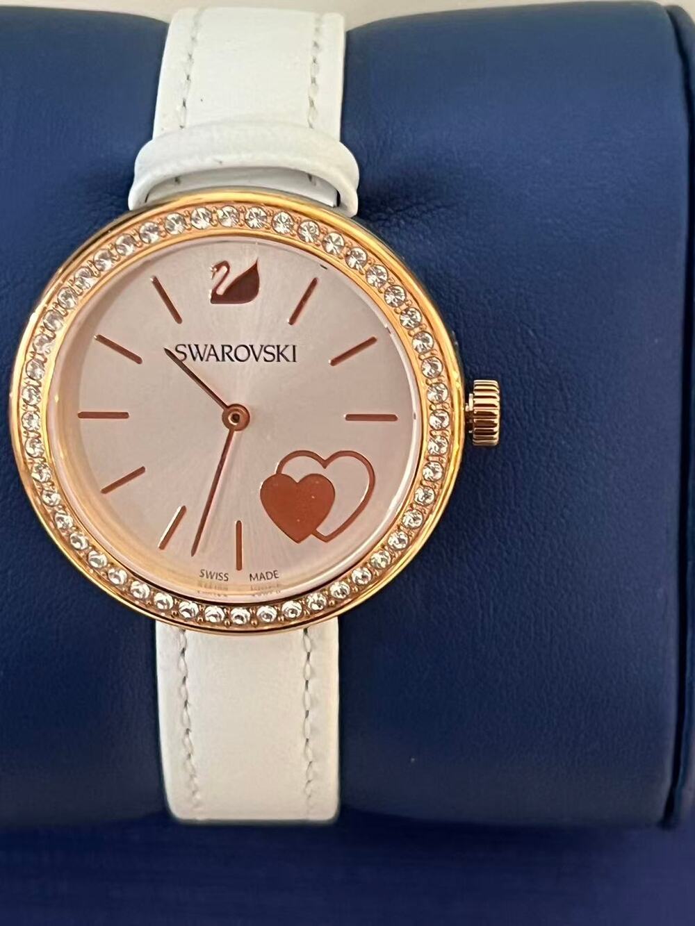 Swarovski Daytime Heart Ladies Watch 5179367 White Leather Rose Gold Crystal